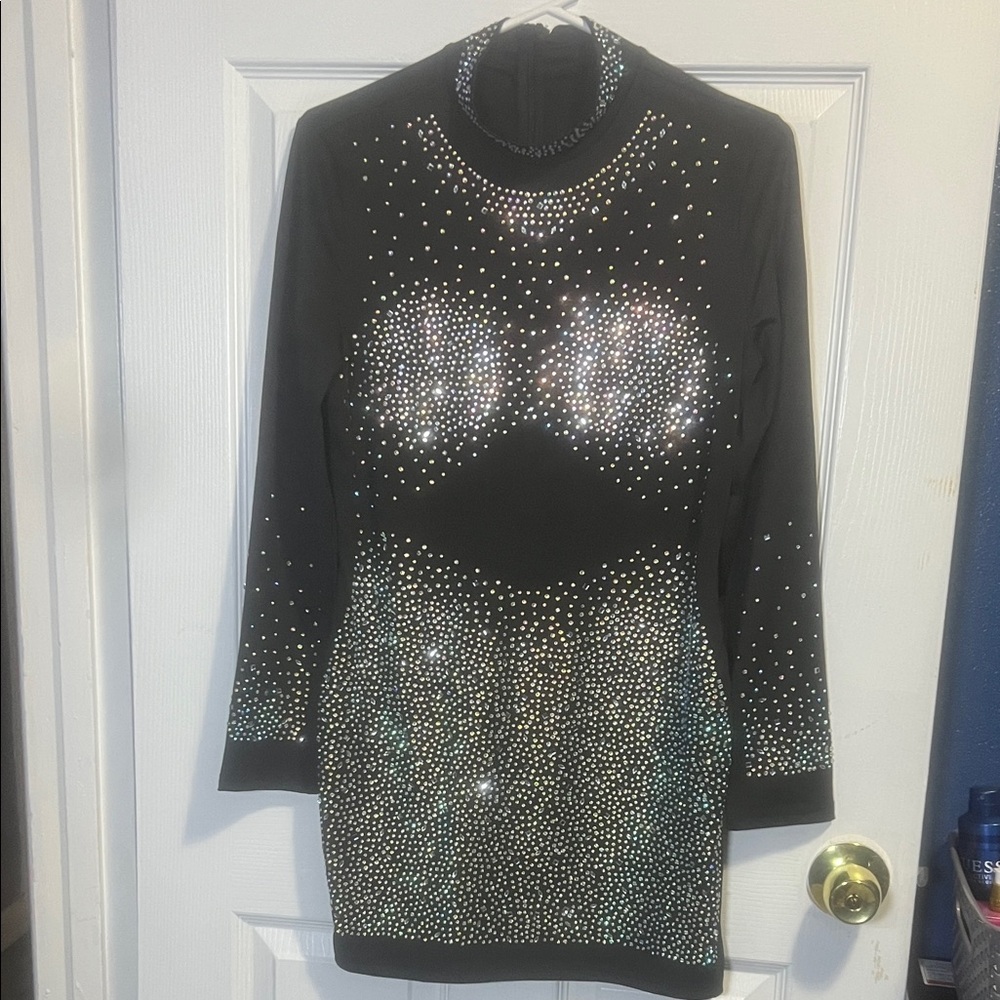 Glamorous Black and Silver Embellished Dress